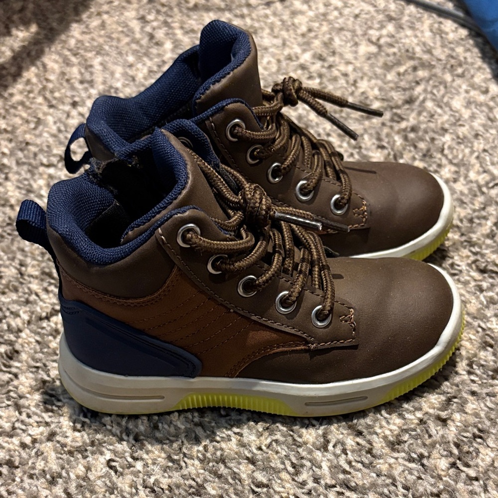 Kids Brown Leather-look High-Top Casual Sneakers